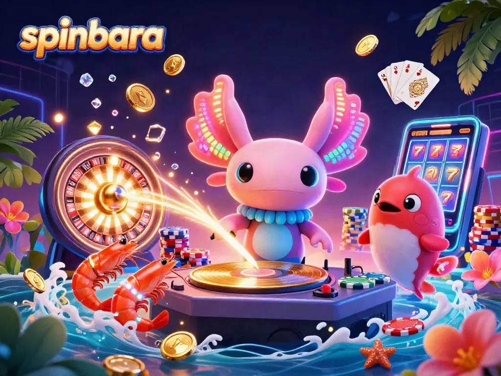 Spinbara's neon-themed gaming scene with vibrant elements showcasing casino excitement.